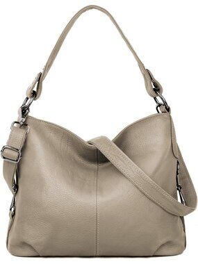 Women's Beige Genuine Leather Bag Slouchy Purse Crossbody Bag Zipper Pocket